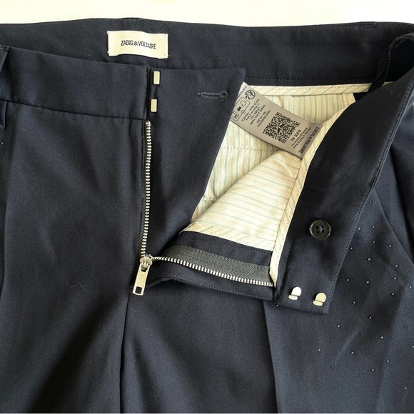 Zadig & Voltaire Prune Strass Rain Women's Navy Tailored Pants With Rhinestones - Picture 6 of 15